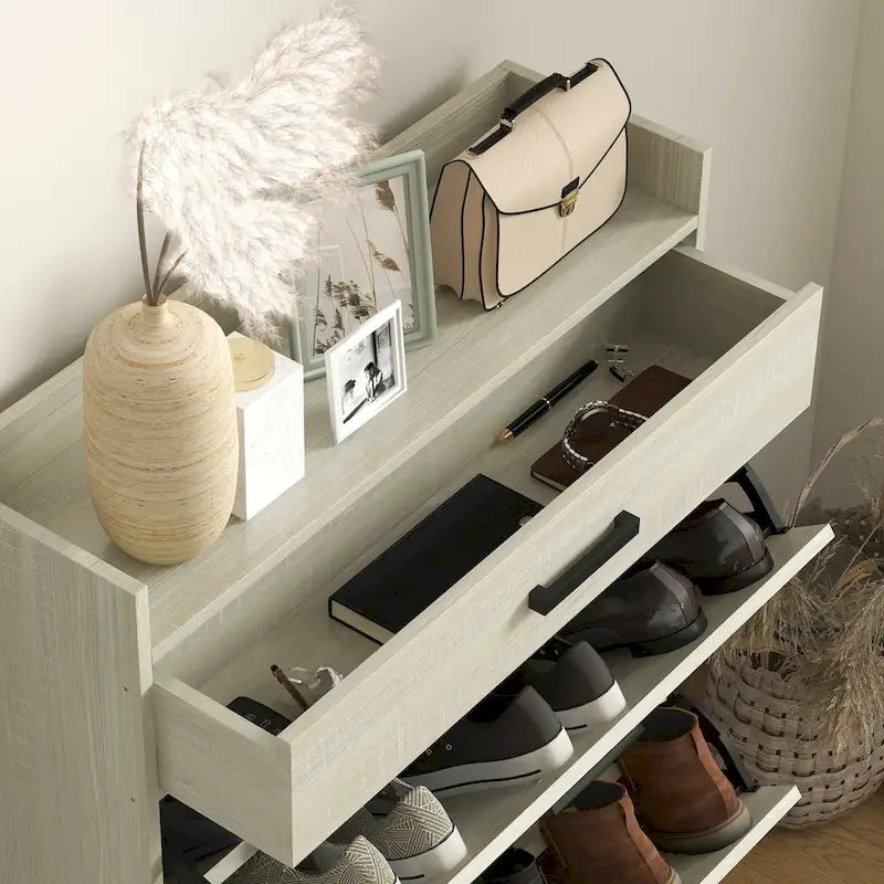 Shoe Cabinet with Doors, 6-Tier Shoe Storage Cabinet with Adjustable Shelves, Wooden Shoes Rack Shoe Storage Organizer