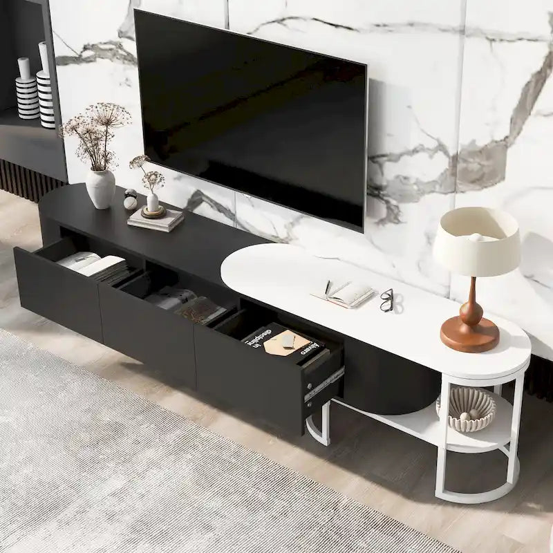 67.7 -76.4 Extendable TV Stand for TVs up to 75 Inches,Entertainment Center Media Console with 3 Drawers,Metal Adjustable Legs