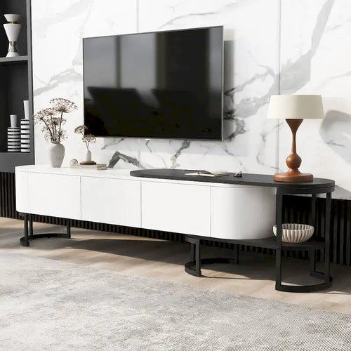 67.7 -76.4 Extendable TV Stand for TVs up to 75 Inches,Entertainment Center Media Console with 3 Drawers,Metal Adjustable Legs