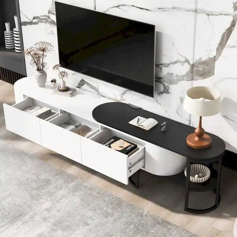 67.7 -76.4 Extendable TV Stand for TVs up to 75 Inches,Entertainment Center Media Console with 3 Drawers,Metal Adjustable Legs