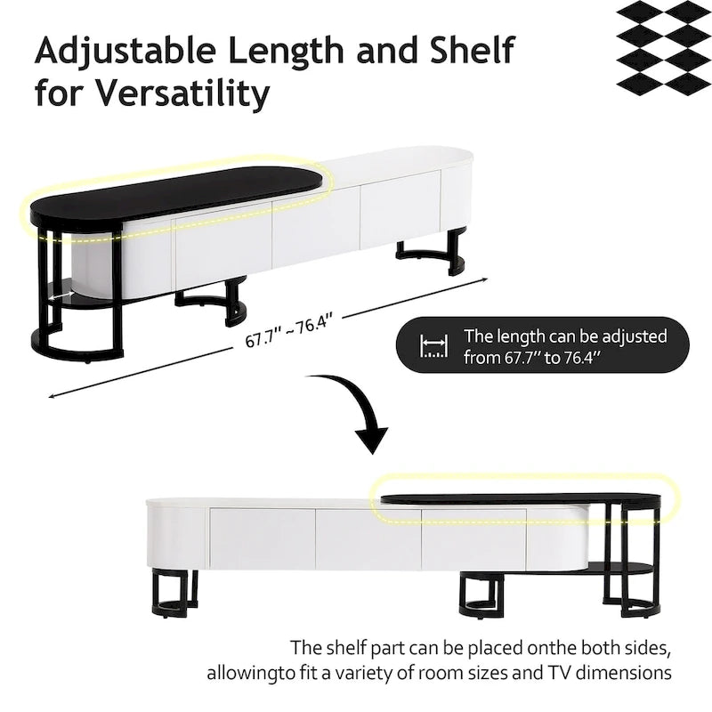 67.7 -76.4 Extendable TV Stand for TVs up to 75 Inches,Entertainment Center Media Console with 3 Drawers,Metal Adjustable Legs