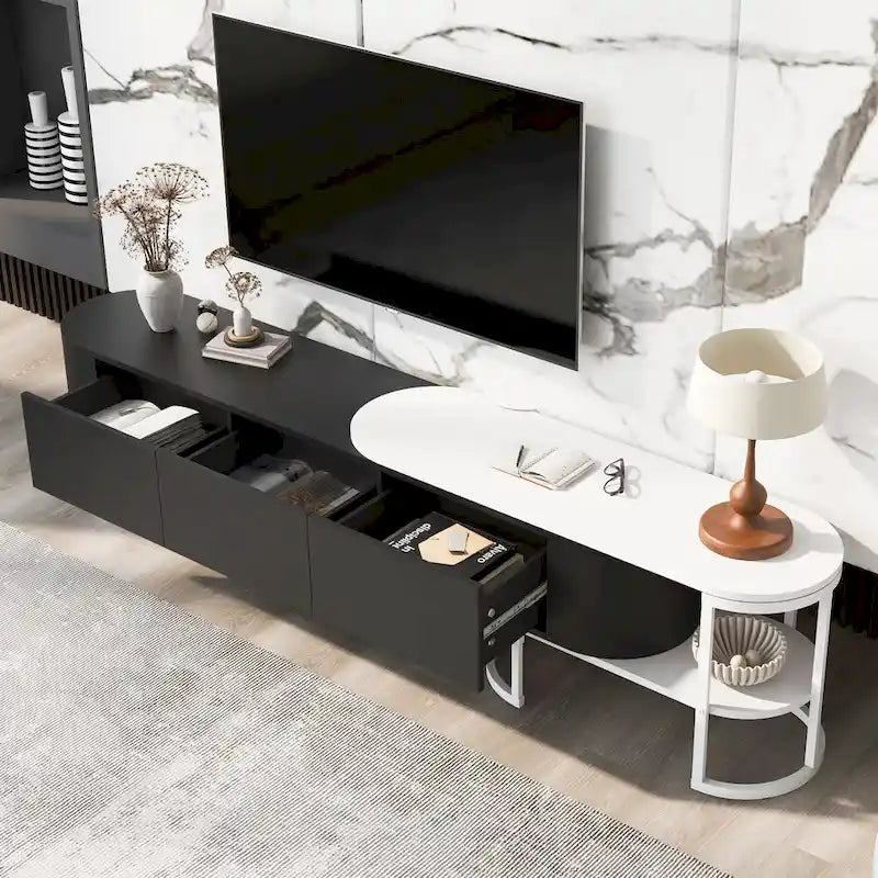 67.7 -76.4 Extendable TV Stand for TVs up to 75 Inches,Entertainment Center Media Console with 3 Drawers,Metal Adjustable Legs
