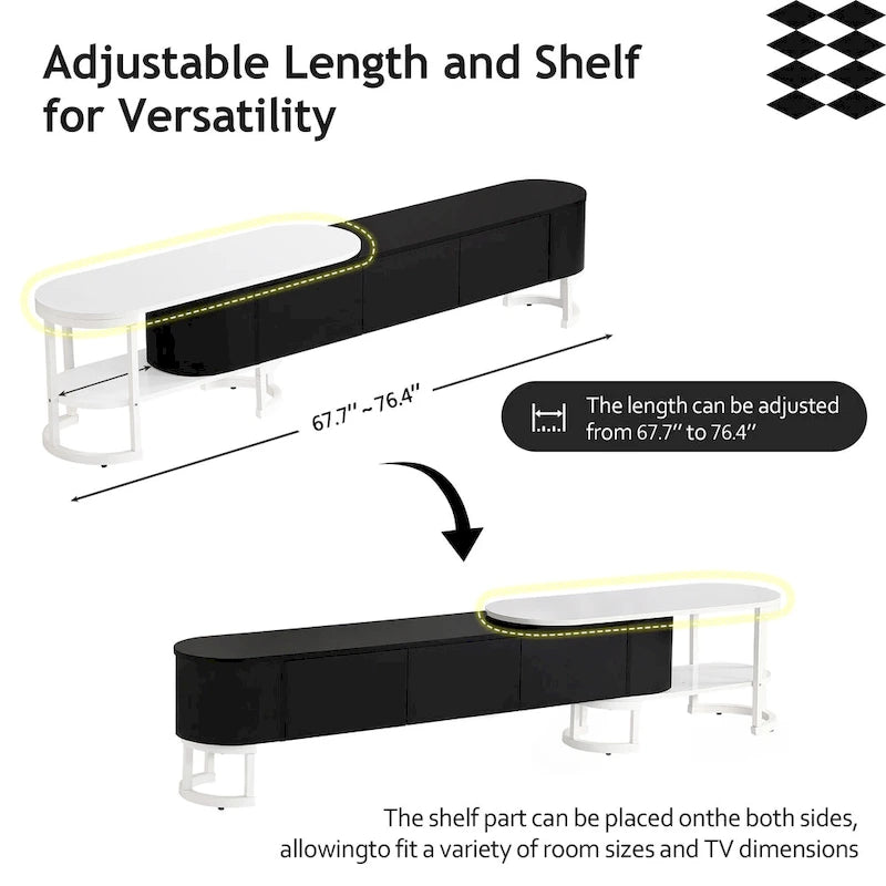 67.7 -76.4 Extendable TV Stand for TVs up to 75 Inches,Entertainment Center Media Console with 3 Drawers,Metal Adjustable Legs