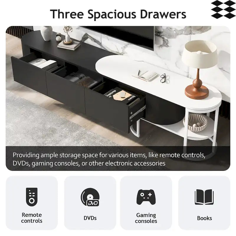 67.7 -76.4 Extendable TV Stand for TVs up to 75 Inches,Entertainment Center Media Console with 3 Drawers,Metal Adjustable Legs