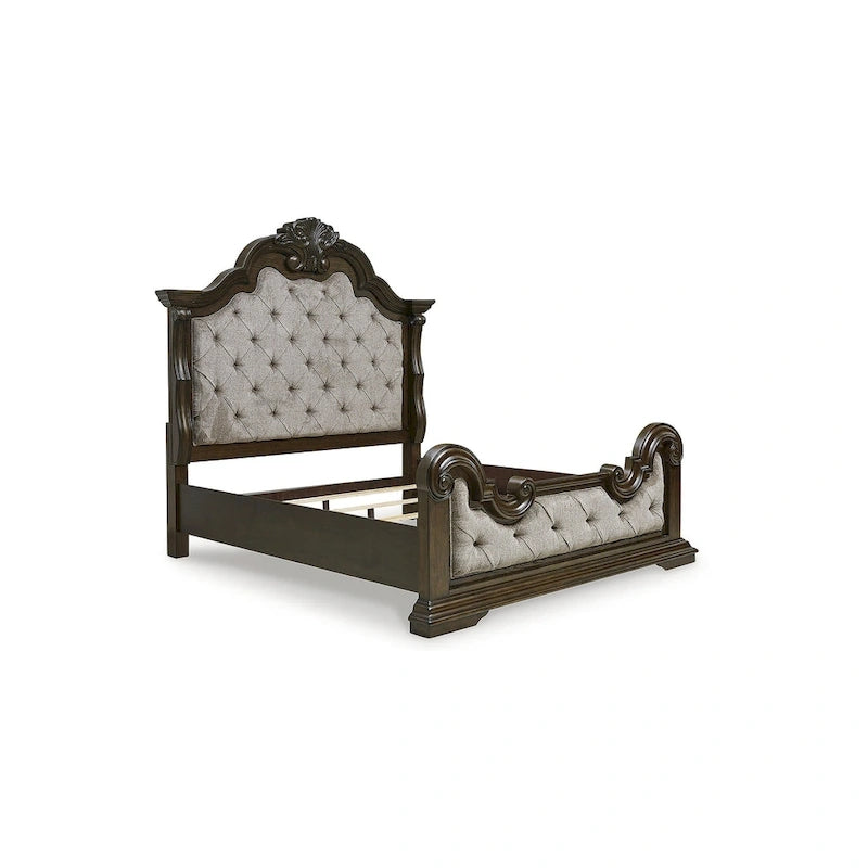 Signature Design Maylee Dark Brown/Gray Upholstered Panel Bed