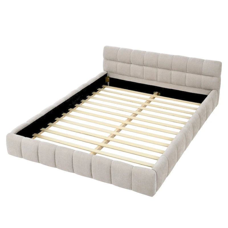 Chenille Upholstered Bed Grounded Platform Bed with Headboard