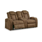 Power Recliner Loveseat, Adjustable Headrest, Gray Faux Nubuck Suede