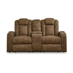 Power Recliner Loveseat, Adjustable Headrest, Gray Faux Nubuck Suede