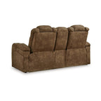 Power Recliner Loveseat, Adjustable Headrest, Gray Faux Nubuck Suede