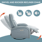 270 Genuine Leather Swivel and Rocker Power Recliner Chair for Elderly, Lving Room Single Sofa w/Lumbar Support & Rolled Arms
