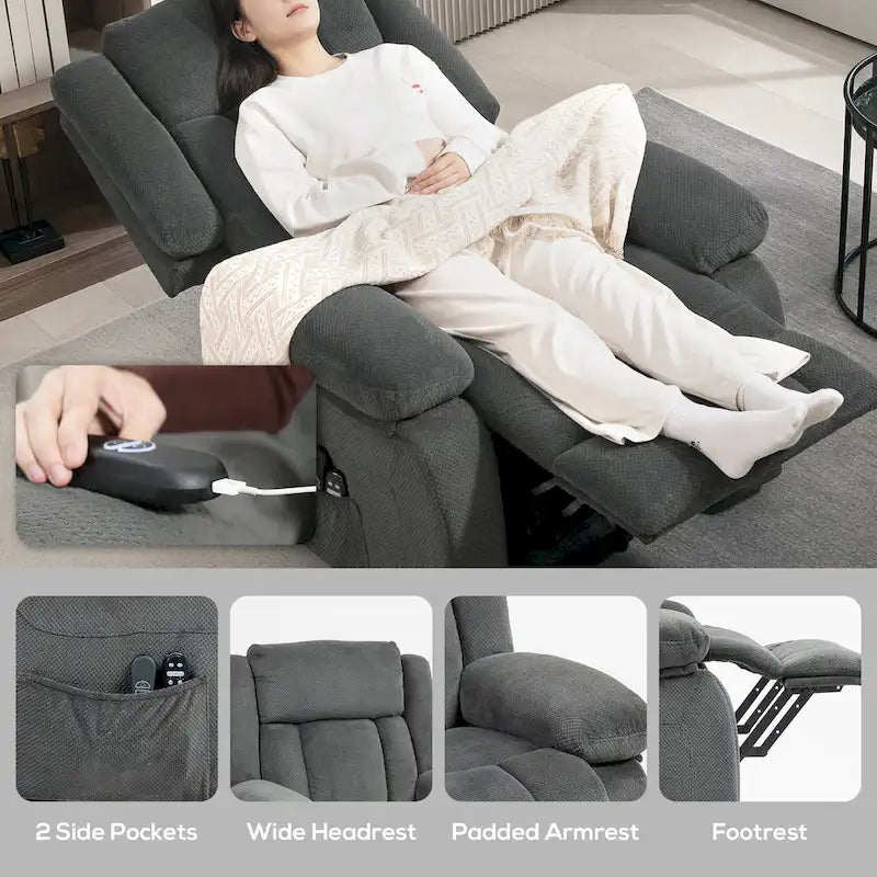 Power Lift Recliner Chair for Elderly with Massage and Heat, Fabric Massage Chair Recliner with Remote Controllers