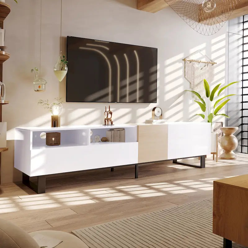 TV Stand for 80  TV with Double Storage Space, Media Console Table, Entertainment Center with Drop Down Door