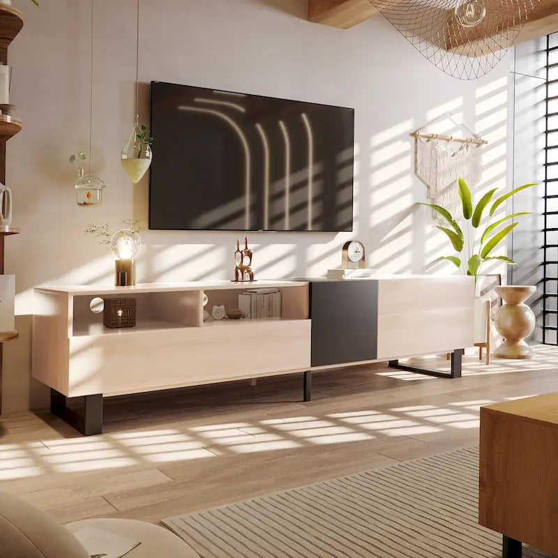 TV Stand for 80  TV with Double Storage Space, Media Console Table, Entertainment Center with Drop Down Door