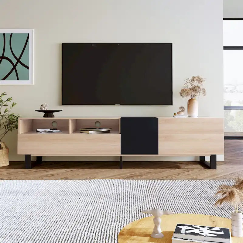 TV Stand for 80  TV with Double Storage Space, Media Console Table, Entertainment Center with Drop Down Door
