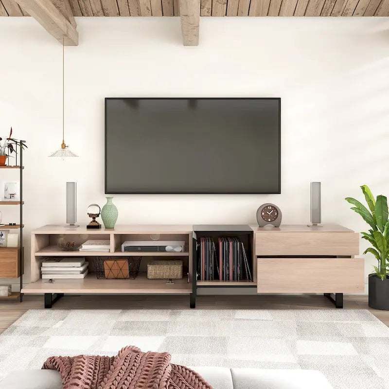 TV Stand for 80  TV with Double Storage Space, Media Console Table, Entertainment Center with Drop Down Door