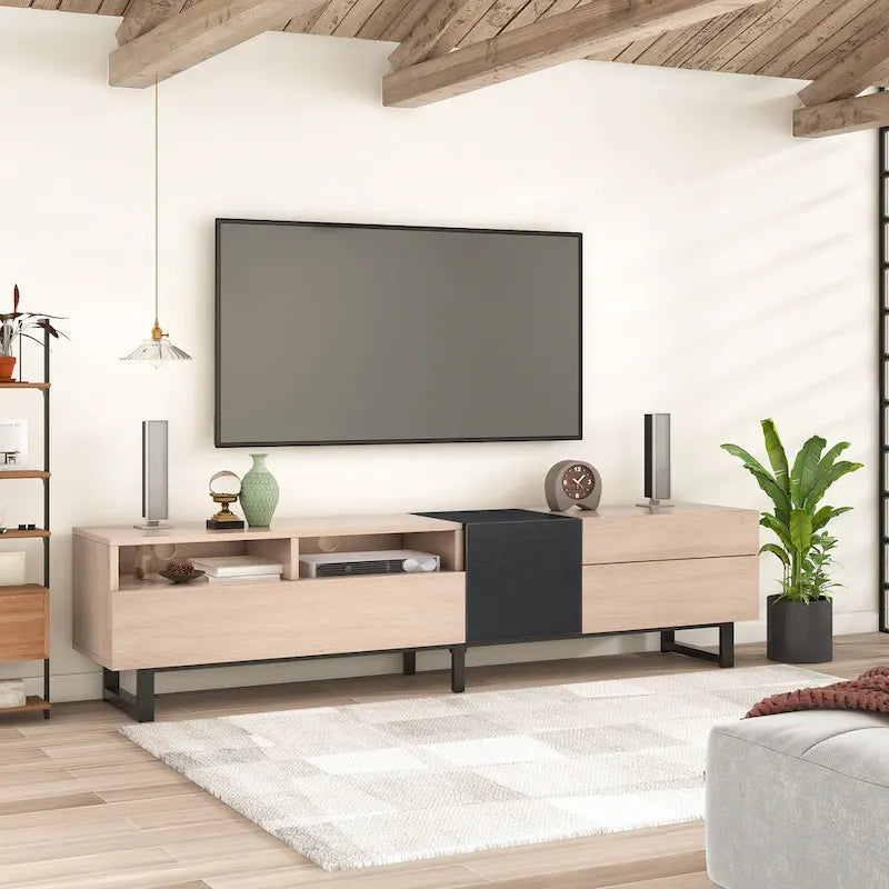 TV Stand for 80  TV with Double Storage Space, Media Console Table, Entertainment Center with Drop Down Door