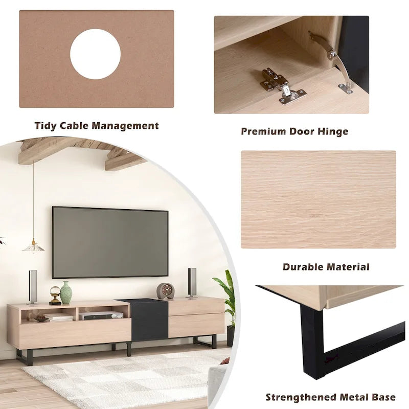 TV Stand for 80  TV with Double Storage Space, Media Console Table, Entertainment Center with Drop Down Door