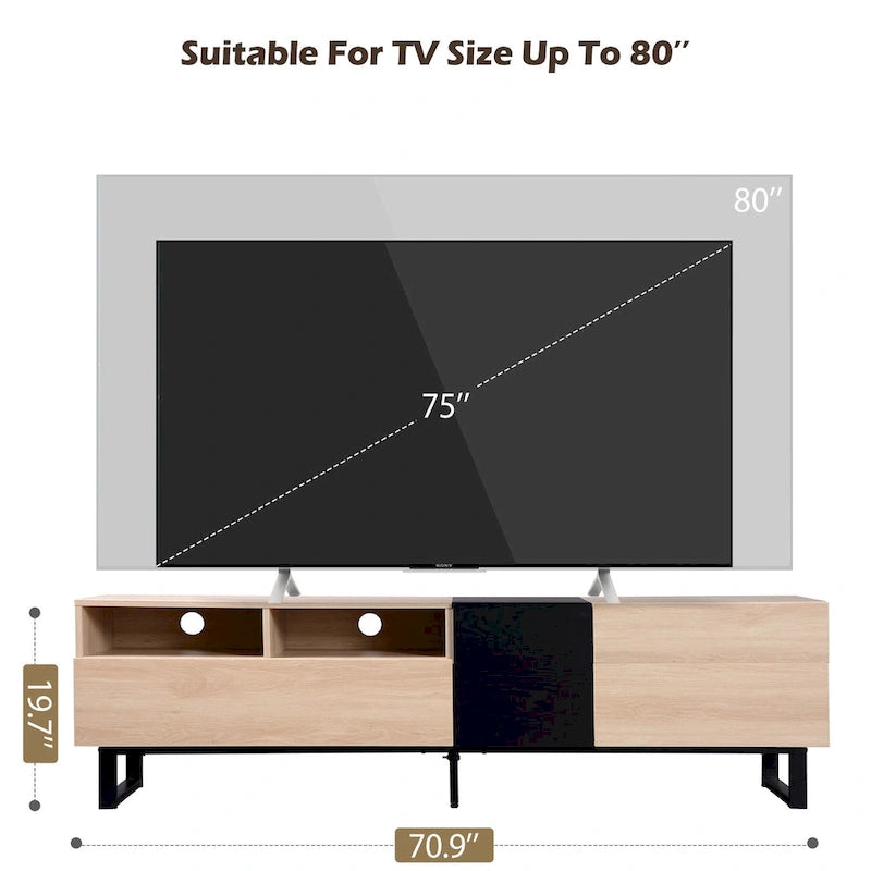 TV Stand for 80  TV with Double Storage Space, Media Console Table, Entertainment Center with Drop Down Door