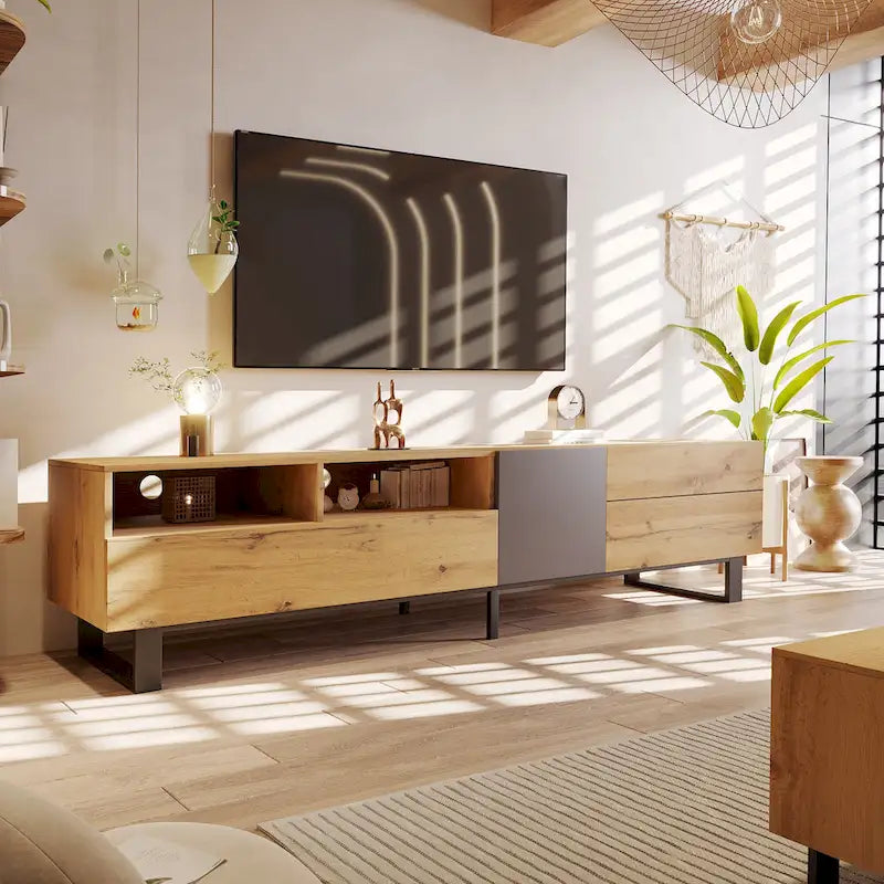 TV Stand for 80  TV with Double Storage Space, Media Console Table, Entertainment Center with Drop Down Door