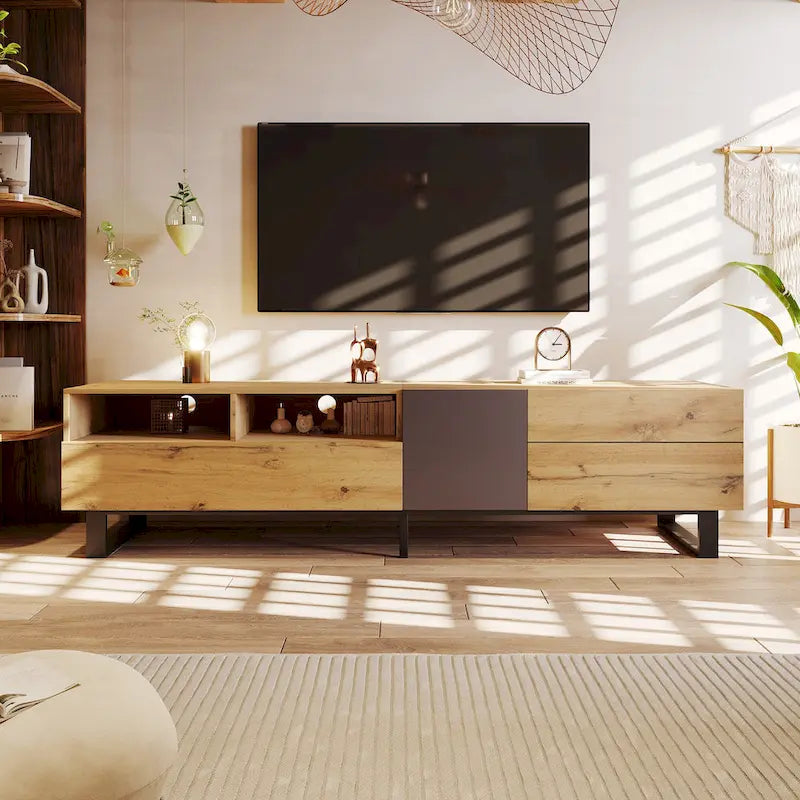TV Stand for 80  TV with Double Storage Space, Media Console Table, Entertainment Center with Drop Down Door