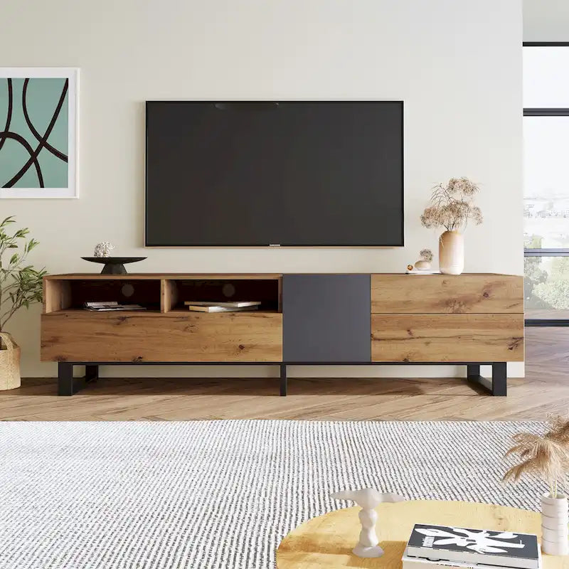 TV Stand for 80  TV with Double Storage Space, Media Console Table, Entertainment Center with Drop Down Door