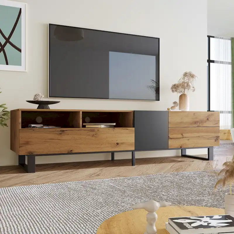 TV Stand for 80  TV with Double Storage Space, Media Console Table, Entertainment Center with Drop Down Door