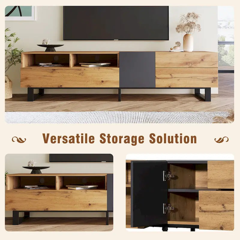 TV Stand for 80  TV with Double Storage Space, Media Console Table, Entertainment Center with Drop Down Door