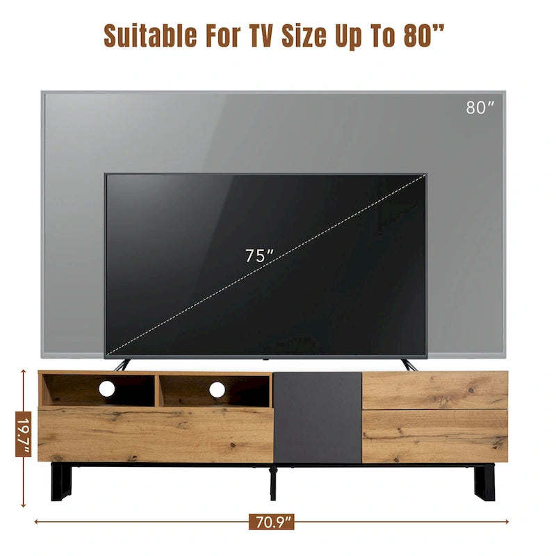 TV Stand for 80  TV with Double Storage Space, Media Console Table, Entertainment Center with Drop Down Door