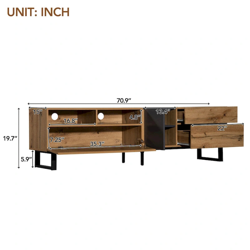 TV Stand for 80  TV with Double Storage Space, Media Console Table, Entertainment Center with Drop Down Door