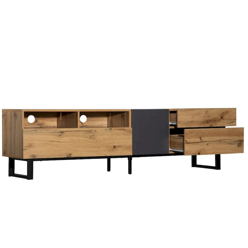TV Stand for 80  TV with Double Storage Space, Media Console Table, Entertainment Center with Drop Down Door