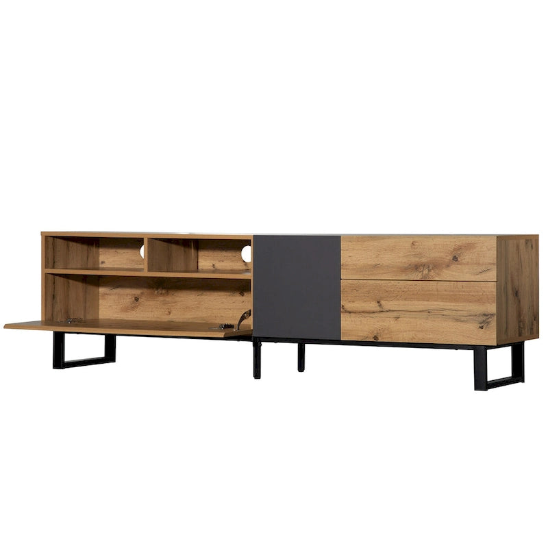 TV Stand for 80  TV with Double Storage Space, Media Console Table, Entertainment Center with Drop Down Door