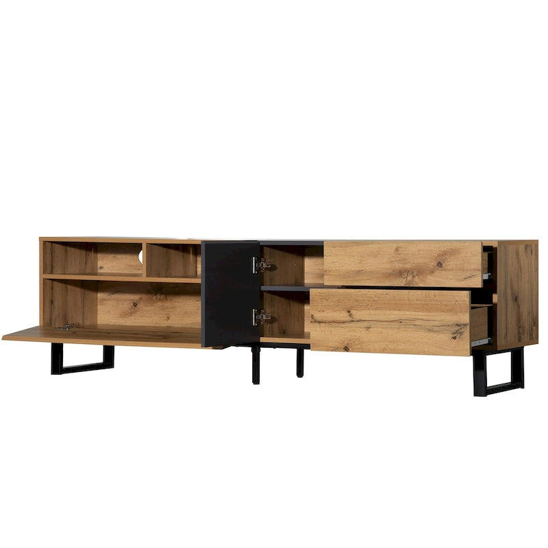TV Stand for 80  TV with Double Storage Space, Media Console Table, Entertainment Center with Drop Down Door