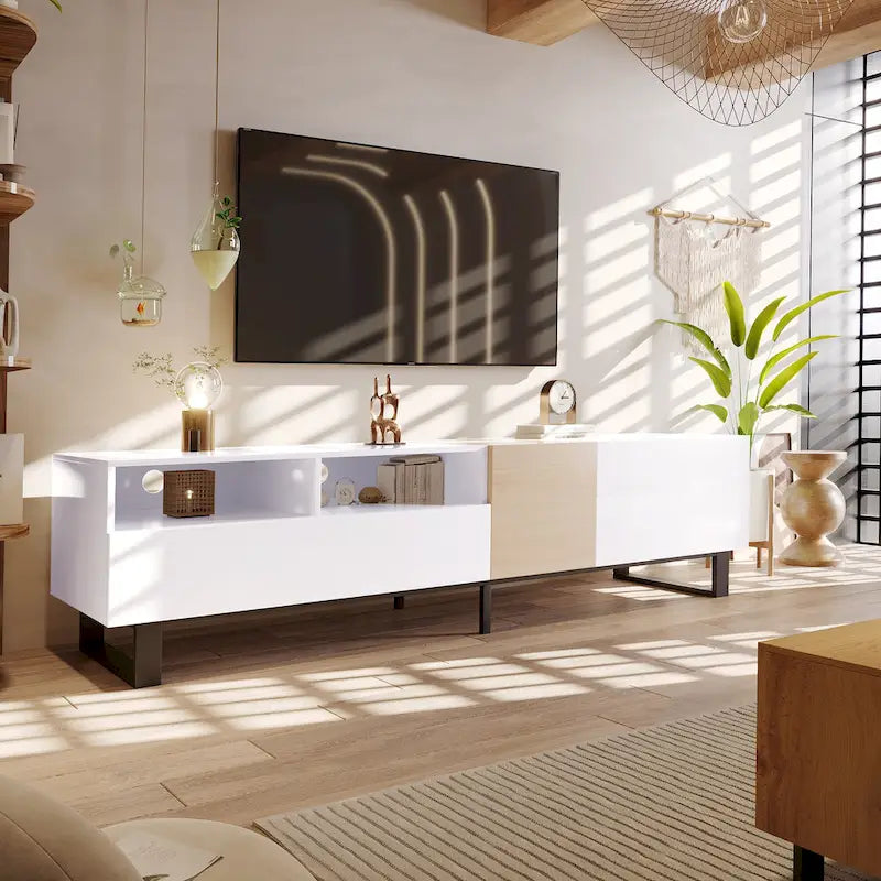 TV Stand for 80  TV with Double Storage Space, Media Console Table, Entertainment Center with Drop Down Door