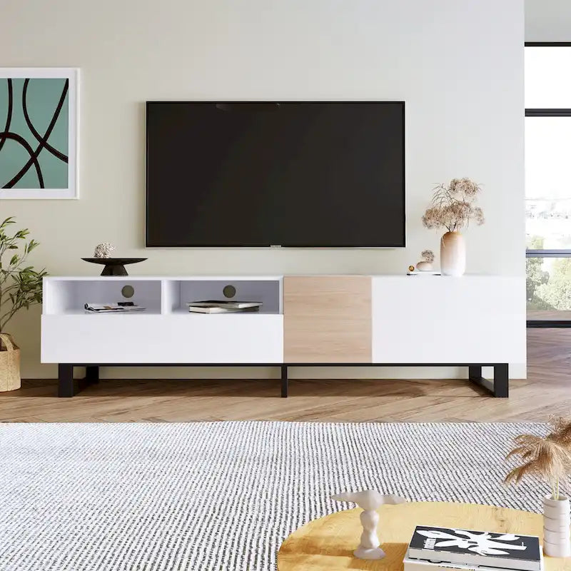 TV Stand for 80  TV with Double Storage Space, Media Console Table, Entertainment Center with Drop Down Door