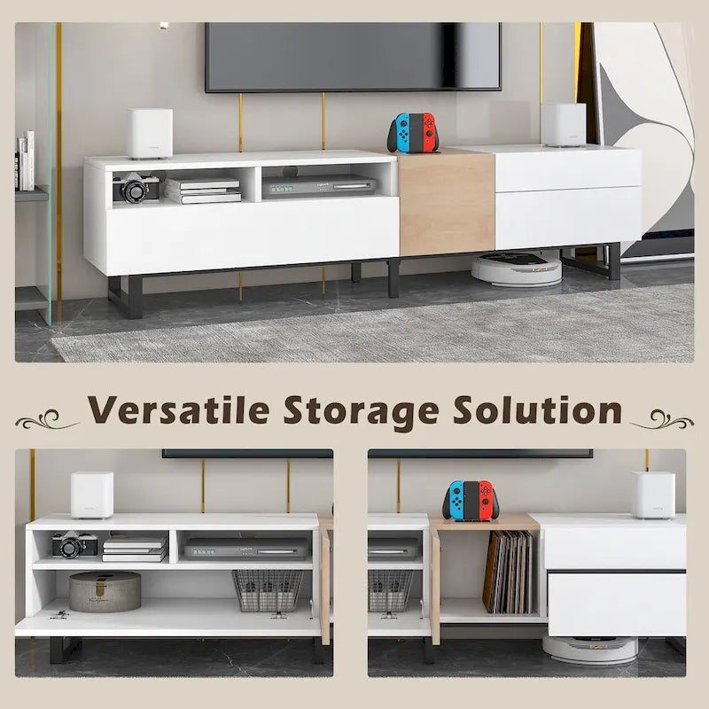 TV Stand for 80  TV with Double Storage Space, Media Console Table, Entertainment Center with Drop Down Door