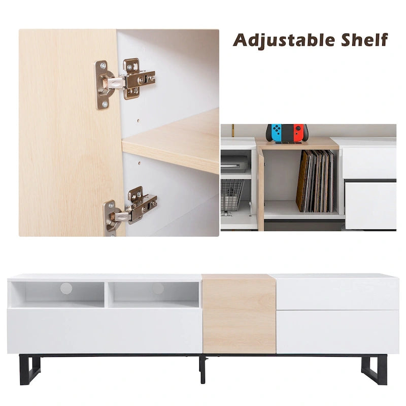 TV Stand for 80  TV with Double Storage Space, Media Console Table, Entertainment Center with Drop Down Door