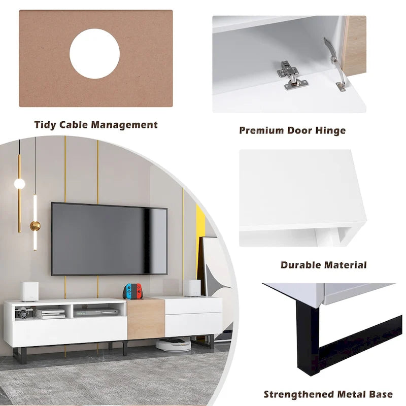 TV Stand for 80  TV with Double Storage Space, Media Console Table, Entertainment Center with Drop Down Door