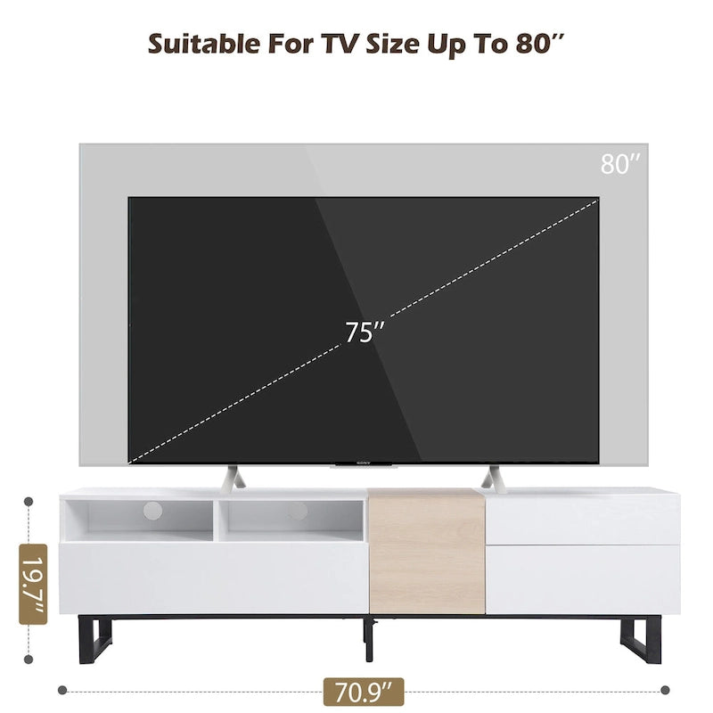 TV Stand for 80  TV with Double Storage Space, Media Console Table, Entertainment Center with Drop Down Door