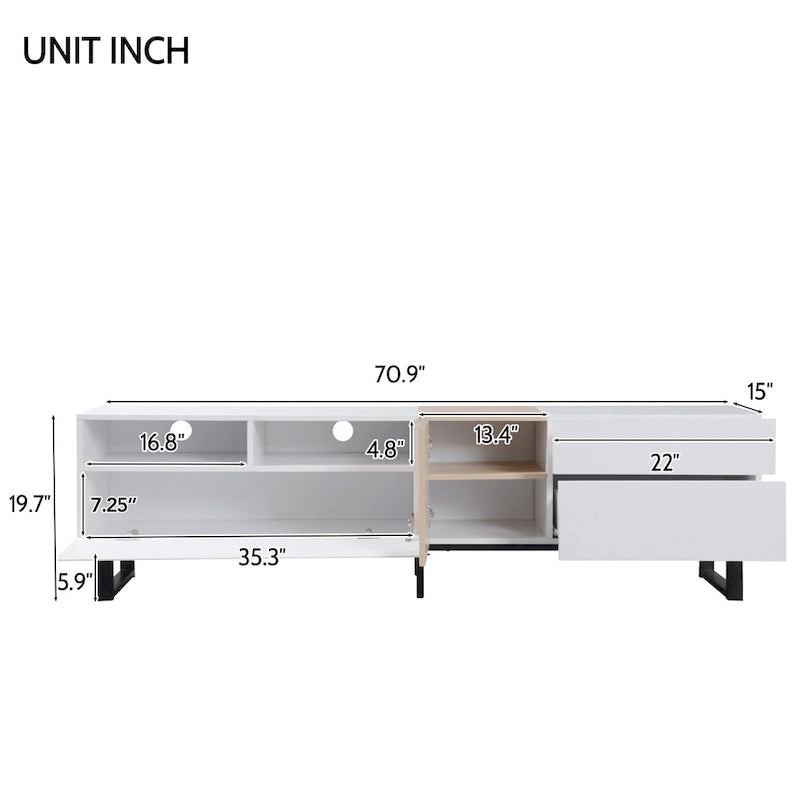 TV Stand for 80  TV with Double Storage Space, Media Console Table, Entertainment Center with Drop Down Door
