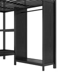 King over Twin XL Size Bunk Bed Frame with Built-in Wardrobe, Metal Bunk Bed with Foldable Desk and, Black