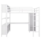 Off White Full Size Metal Loft Bed with Wardrobe And L-shaped Desk, Storage Cubes and Shelves for Kids, Teens, Adults
