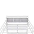 Off White Full Size Metal Loft Bed with Wardrobe And L-shaped Desk, Storage Cubes and Shelves for Kids, Teens, Adults