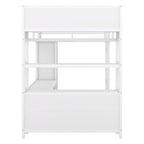 Off White Full Size Metal Loft Bed with Wardrobe And L-shaped Desk, Storage Cubes and Shelves for Kids, Teens, Adults