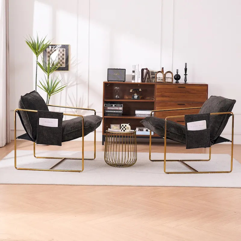 30.7  Arm Chair with Metal Frame and Gold Accents (Set of 2)