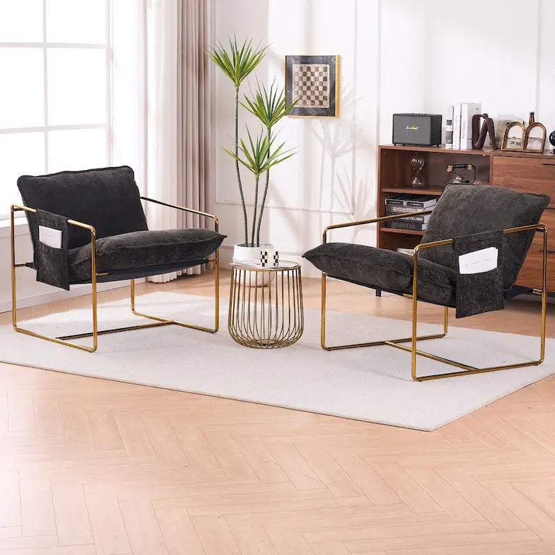 30.7  Arm Chair with Metal Frame and Gold Accents (Set of 2)