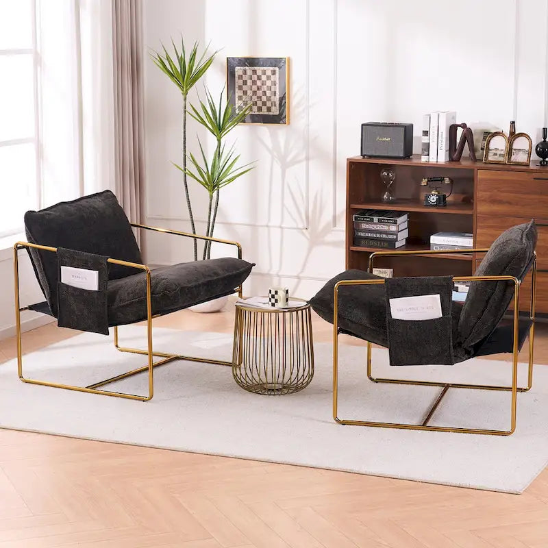 30.7  Arm Chair with Metal Frame and Gold Accents (Set of 2)