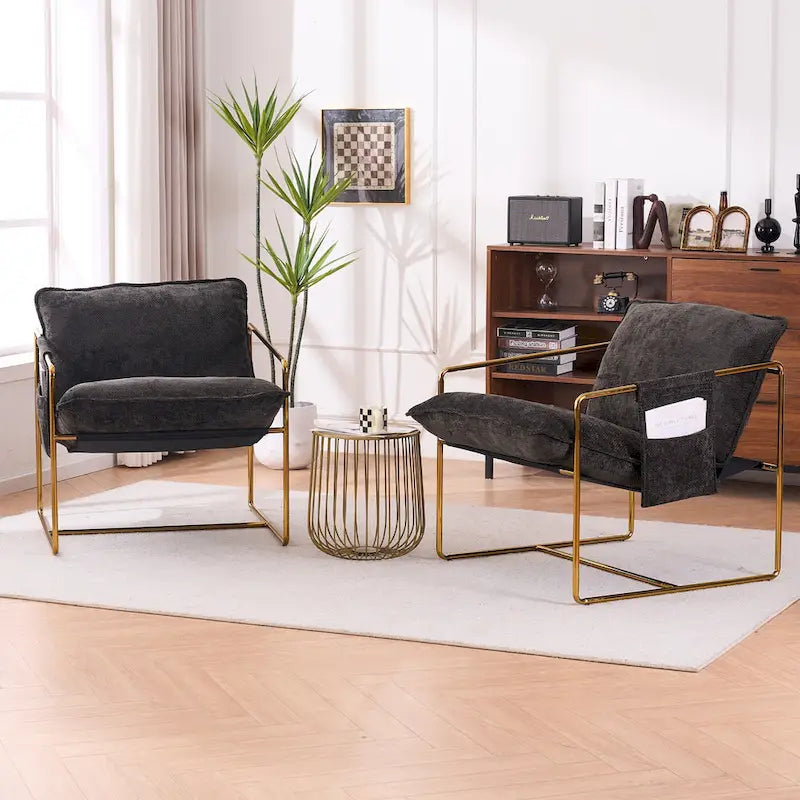 30.7  Arm Chair with Metal Frame and Gold Accents (Set of 2)