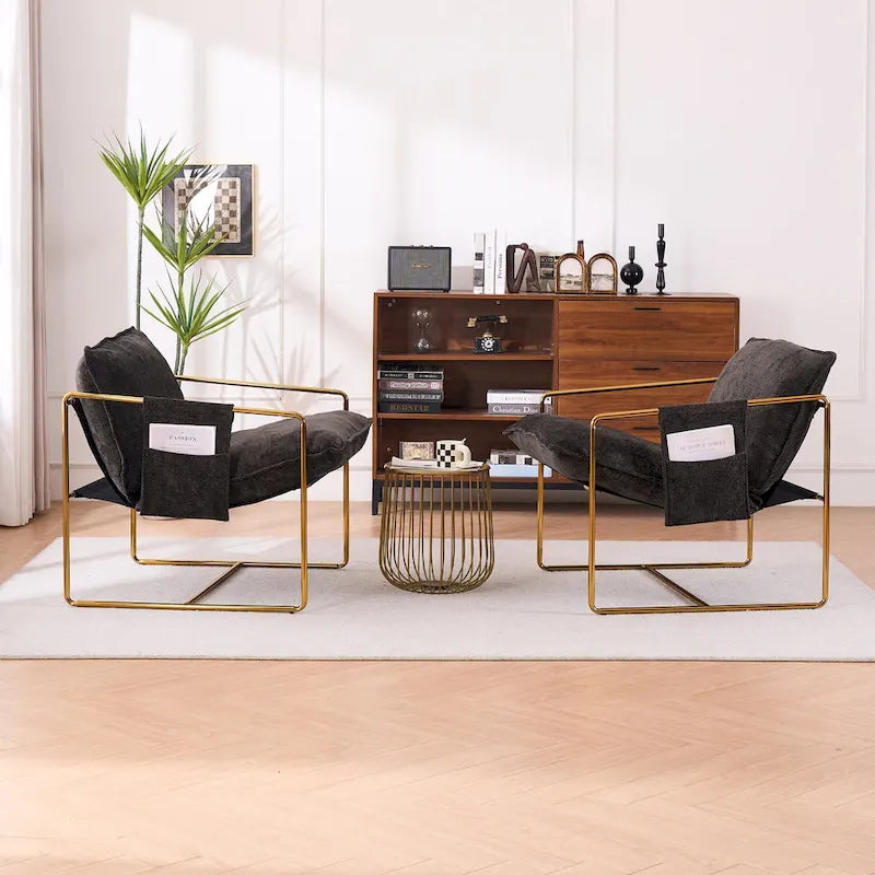 30.7  Arm Chair with Metal Frame and Gold Accents (Set of 2)
