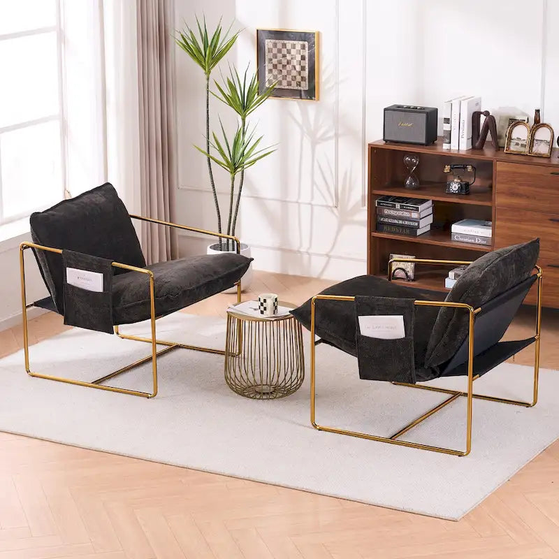 30.7  Arm Chair with Metal Frame and Gold Accents (Set of 2)