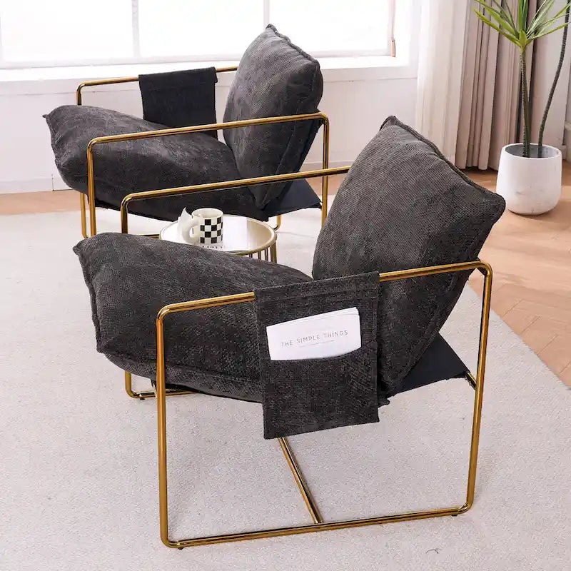 30.7  Arm Chair with Metal Frame and Gold Accents (Set of 2)